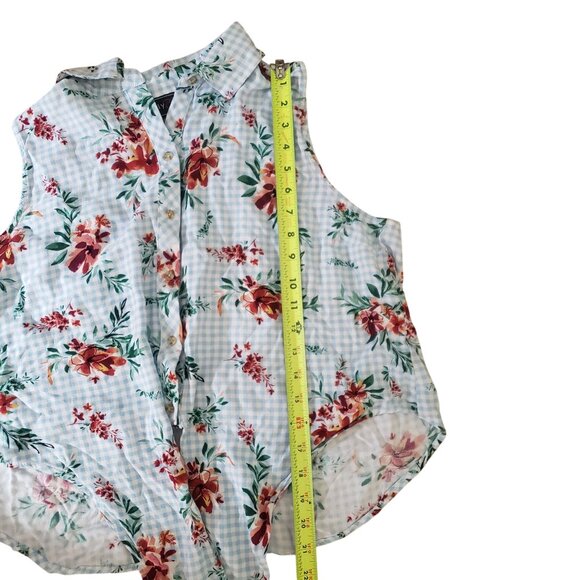 Floral Button Down Sleeveless Tie Front Blouse Size XL Summer Picnic Country - Picture 9 of 10